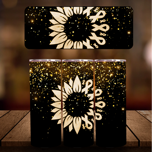 Sunflower Gold Ribbon Childhood Cancer Awareness 20oz Tumbler