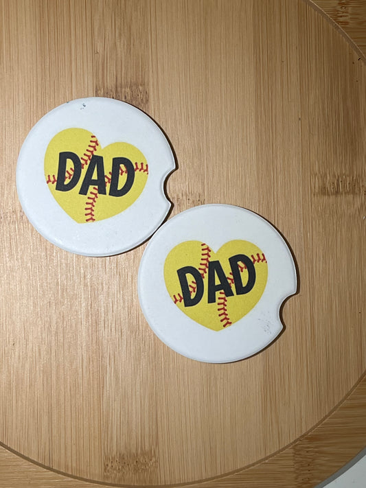 Ceramic Softball Car Coasters - Dad