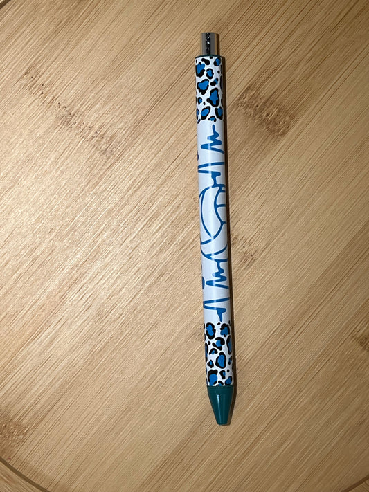 VINYL PEN: Blue Leopard Volleyball on Teal Base