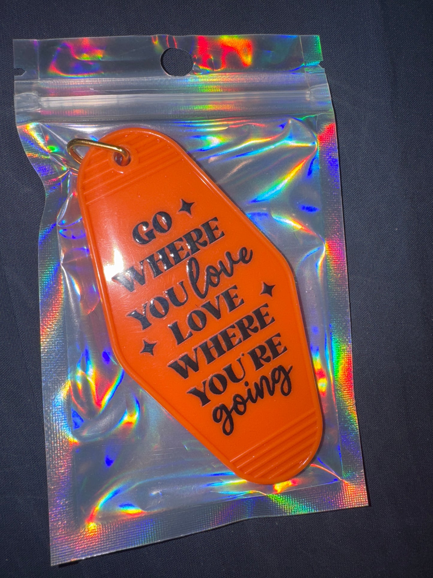 MOTEL KEYCHAIN: Go Where You Love on Orange