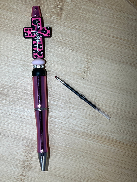 BEAD PEN: Pink Leopard Faith