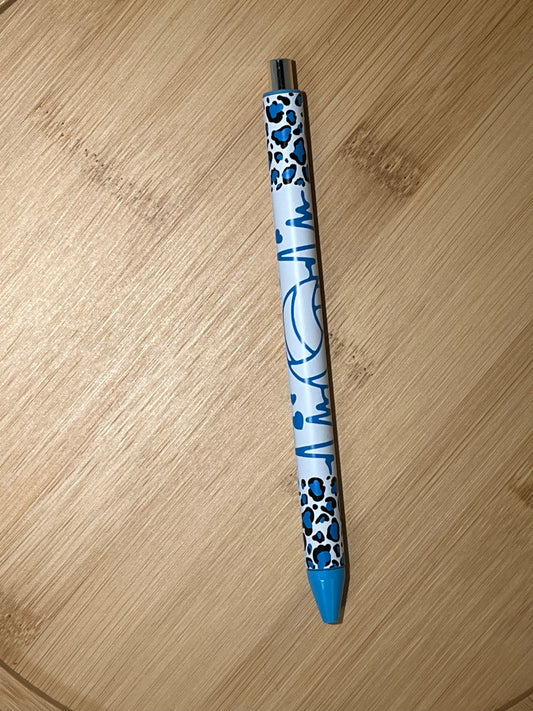 VINYL PEN: Blue Leopard Volleyball on Light Blue Base