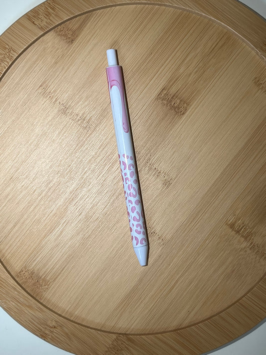 VINYL PEN: Pink Leopard On white on White Base